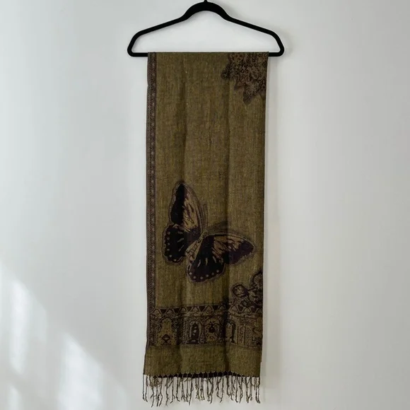Reversible Butterfly Olive & Brown Scarf - Picture 8 of 16